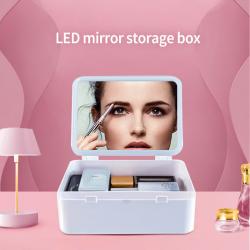 led桌面化妆镜 台式便携美妆镜 大容量收纳盒